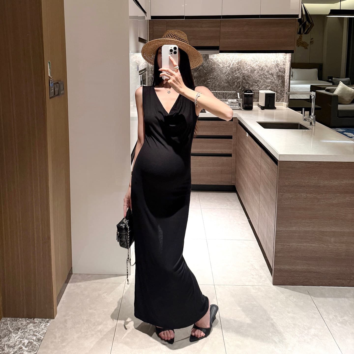 Swing Neck Thin Pregnant Long Dress
