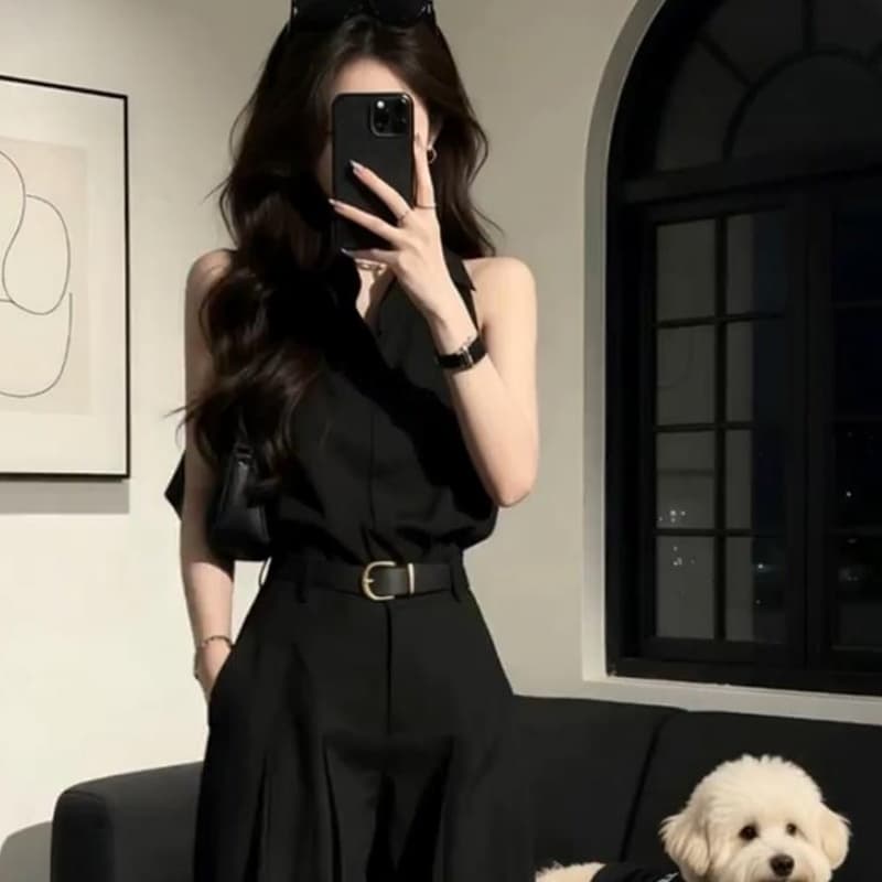 Sleeveless Shirt And Pants Set For Women