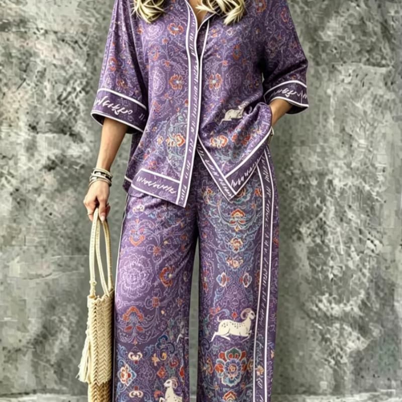 Spring Summer Womens Shirt Set With Digital Print