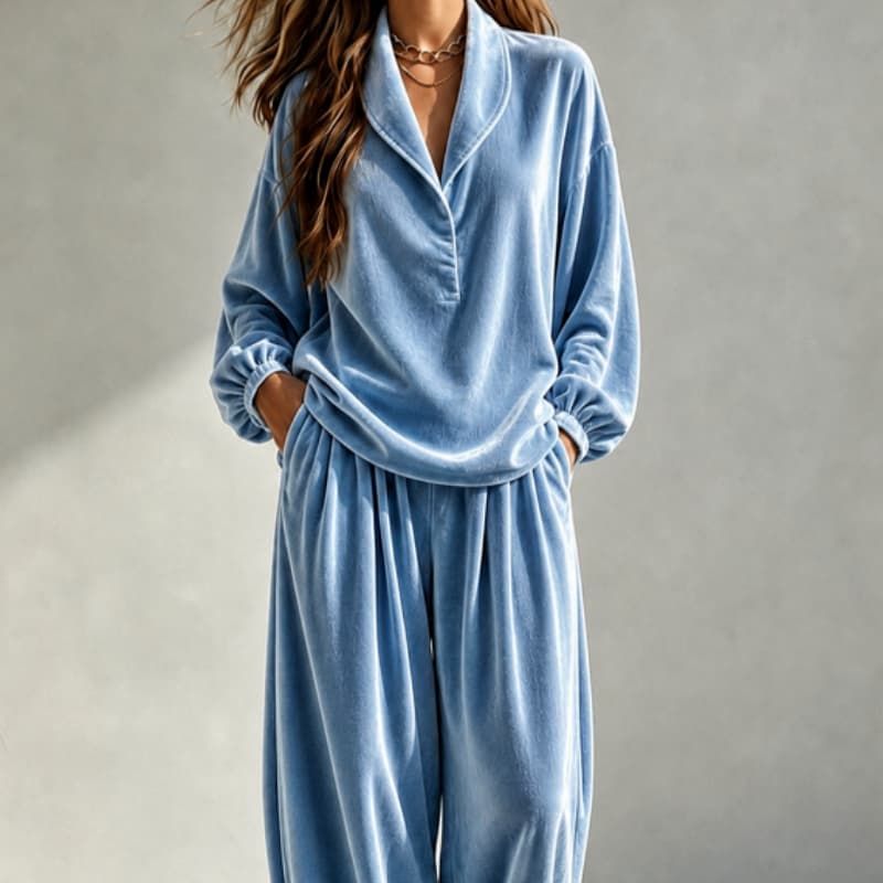 Trendy Collar Long-sleeved Top Loose-fitting Trousers Casual Suit