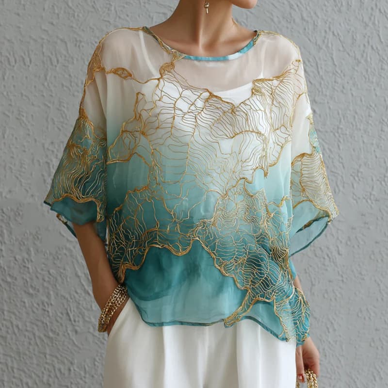 Womens 3D-printed Crew-neck Long-sleeve Retro Bohemian Top
