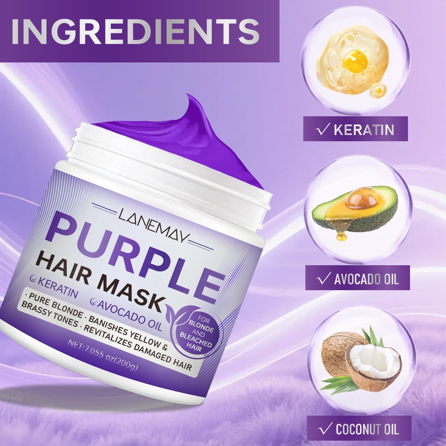 Purple Hair Mask Contains Keratin And Avocado Oil