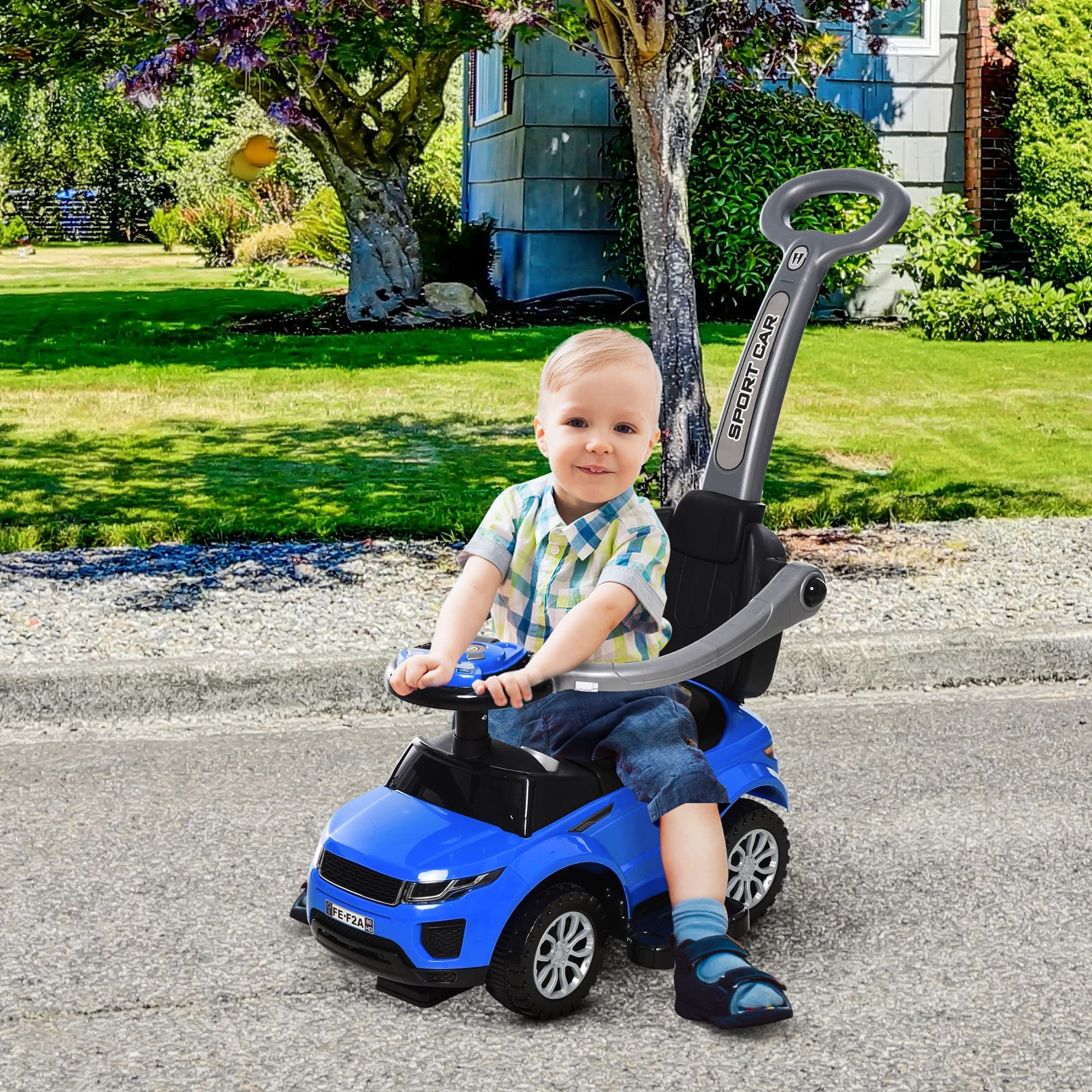 3 In 1 Push Cars for Toddlers Kid Ride on Push Car Stroller Sliding Car with Horn Music Light Function Secure Bar Ride on Toy for Boy Girl 18-36 Months, Blue