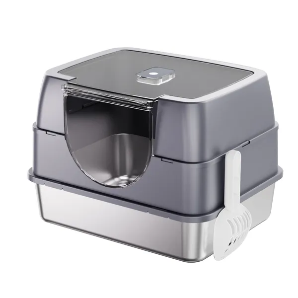 Fully Enclosed Stainless Steel Cat Litter Box White - 2025 Top Pick, Odor Lock, No Litter Scatter, Easy Clean