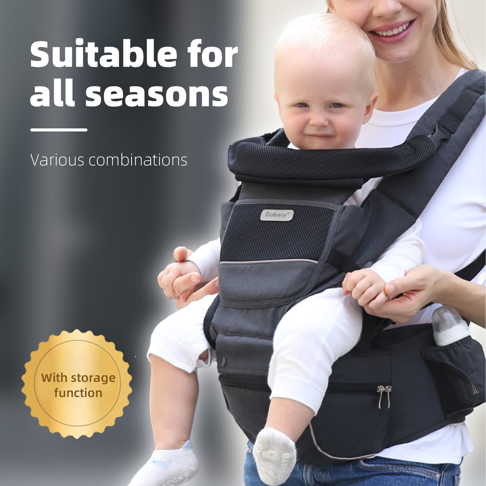 1 Infant Growth Harness For Newborns To Toddlers 0 - 44 Pounds Detachable Board, Safety Reflective Strips, Front And Rear Baby Holders, Sling-style Harness, Suitable For Infants Aged 0 - 36 Months