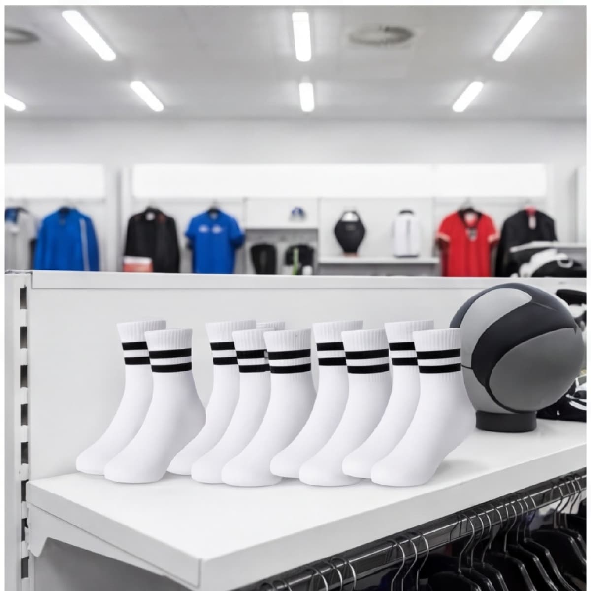 White Calf-Length Sports Socks (10 Pairs), Cotton Sports Socks With 2 Ribs, Breathable Workout Socks For Men, Comfortable Casual Socks For Sports And Everyday Use