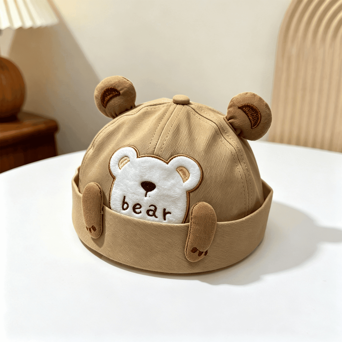 Summer Boys And Girls' Cartoon Plush Bear Three-dimensional Bear Ears Soft Top Versatile Style Baby Landlord Hat Suitable For Taking Photos And Going Out