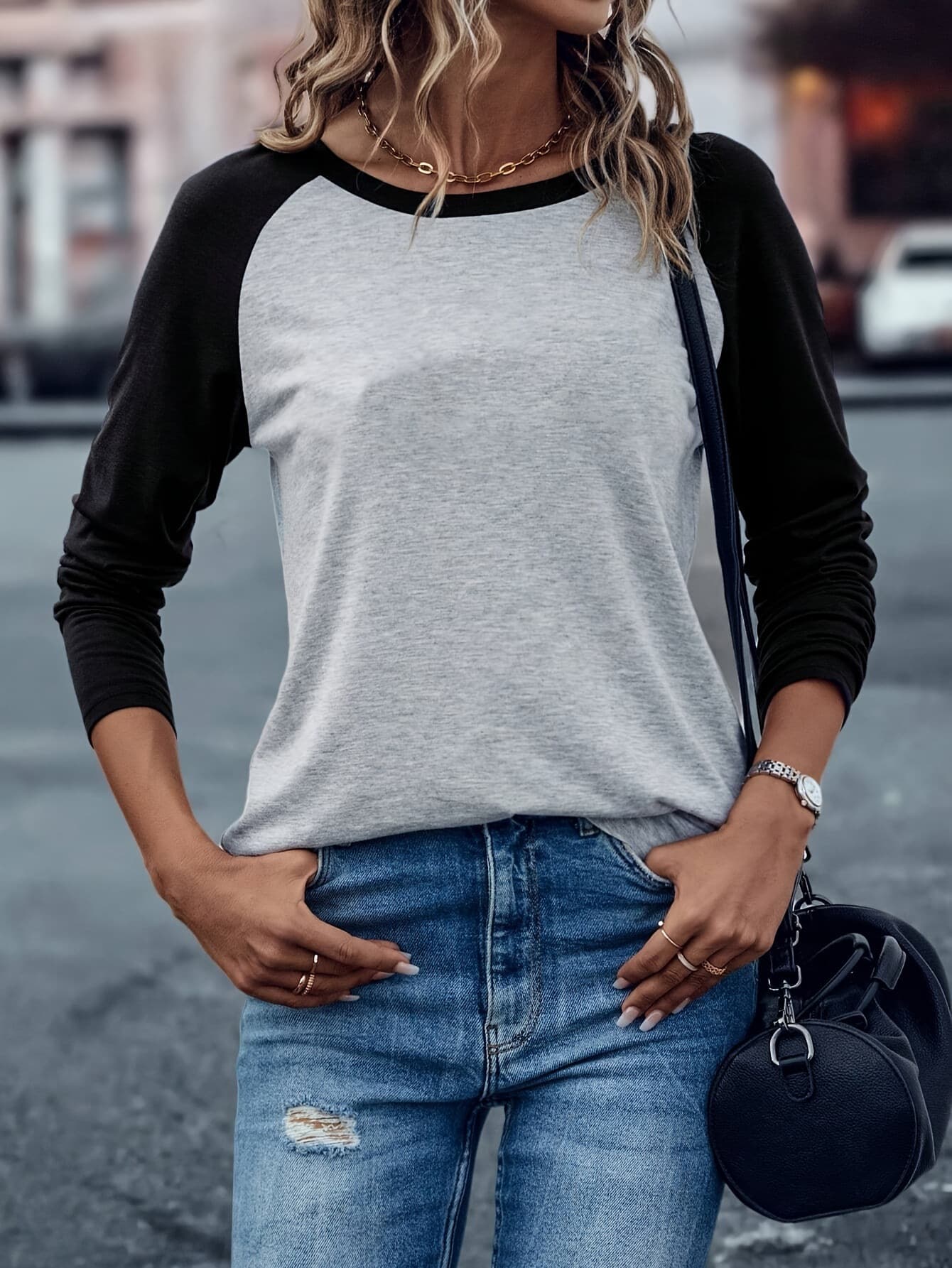 Spring New Color Block Women Long Sleeve Pullover T Shirt, Minimalist Fashion Ladies Sweatshirt