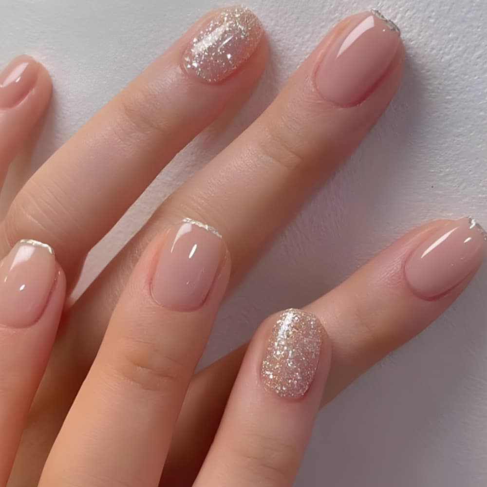 24-piece Short Square Pure Velvet Powder With Glitter And Shimmer Design Nail Art Set.Suitable For Parties,dances Or Daily Wear.Long Press On The Nail.