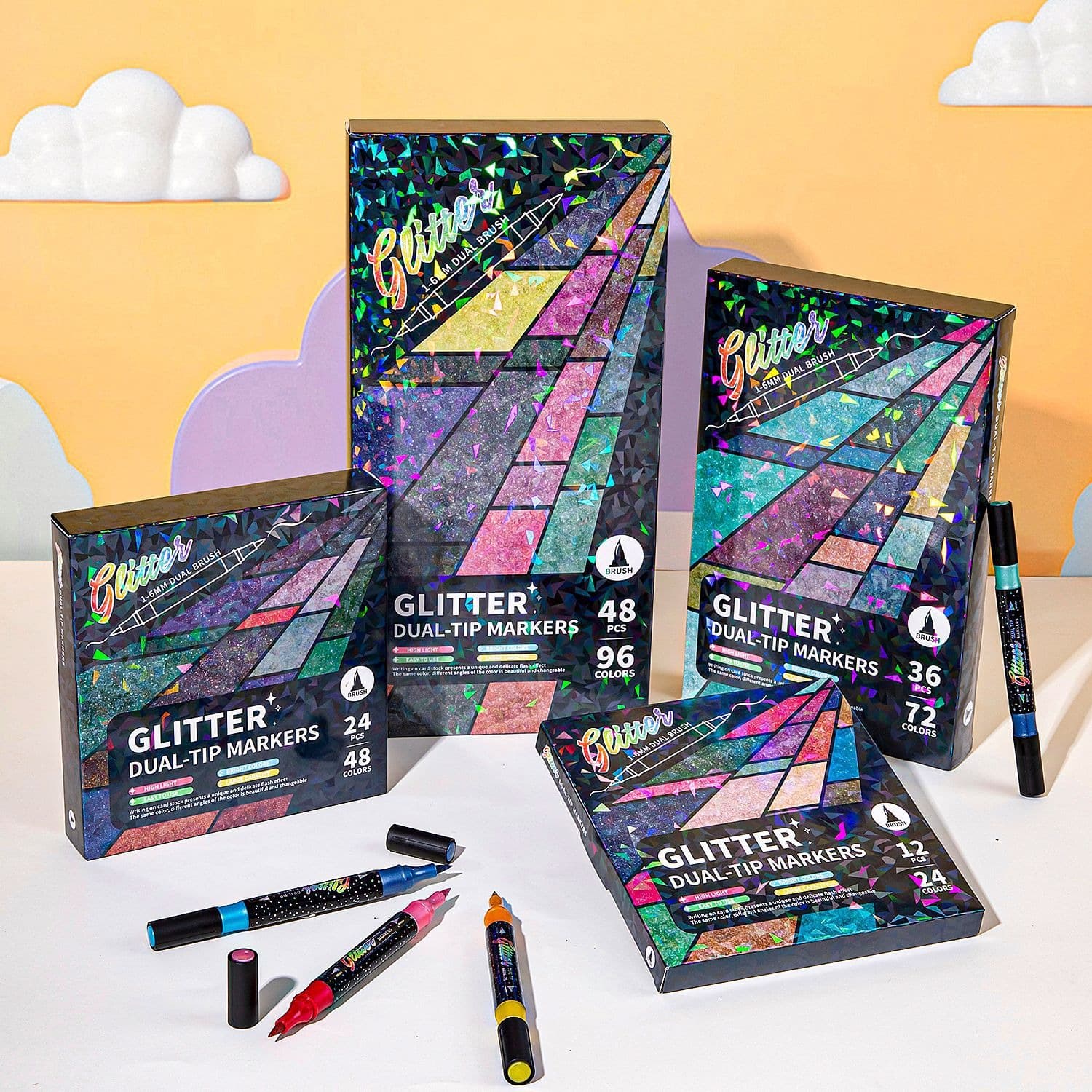 Double-headed Two-color Glitter Marker Pen Soft-headed Pearlescent Glitter Painting Pen Shiny Watercolor Pen
