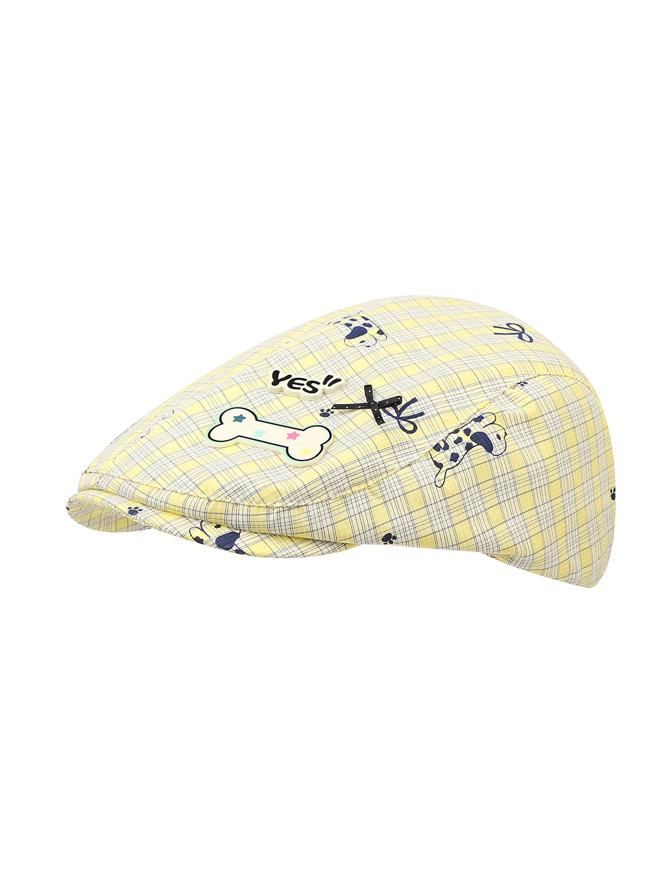 Korean-style Playful Yellow Checkered Bow-patterned Forward Cap, Casual, Cute, Soft And Cute, Three-dimensional, YES Letter Bone Label Baseball Cap