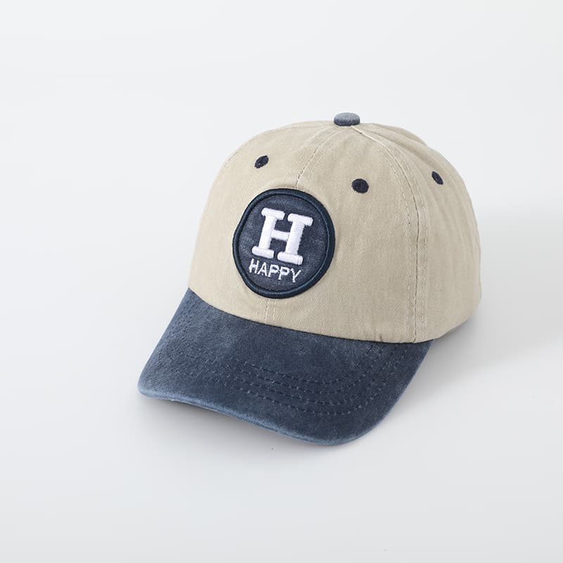 Children's Vintage Water-washed Color-blocked Embroidered Letter Happy Soft-top Comfortable Versatile Baseball Cap