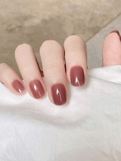 24 Short Rectangular Press-on Nail Stickers In Wine Red Color, Pure Color False Nails, Including 1 Piece Of Jelly Glue And 1 Nail File. Nail Accessories.