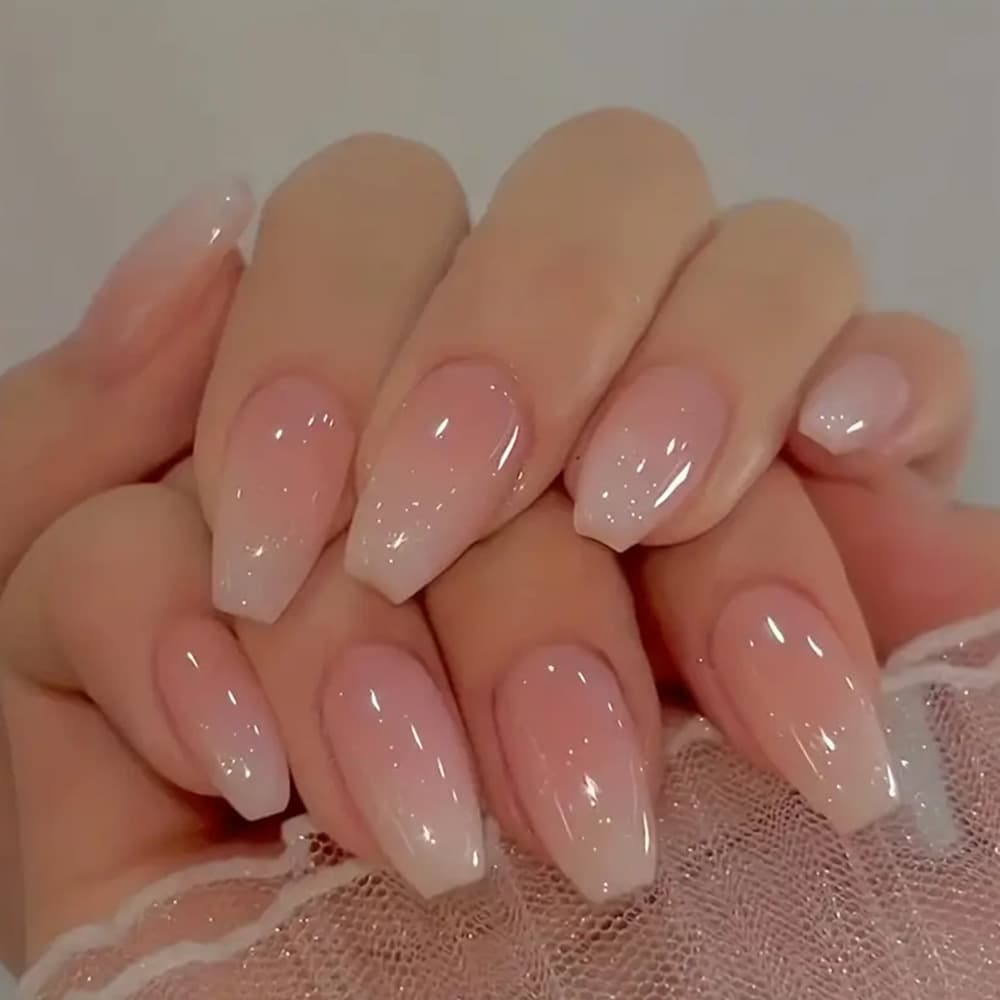 24-piece Long Coffin-shaped Y2K Girl Nail Polish With Gradient Effect Set.Press The Nails,including 1 Tube Of Gel Polish And 1 Nail File.Suitable For Parties And Dances Or Daily Wear.