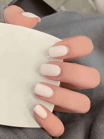 24 Pieces Of Short Oval Acrylic Nail Stickers In Solid Color For Fake Nails, White Press-type Nails. Includes 1 Tube Of Gel And 1 Nail File. Nail Supplies.
