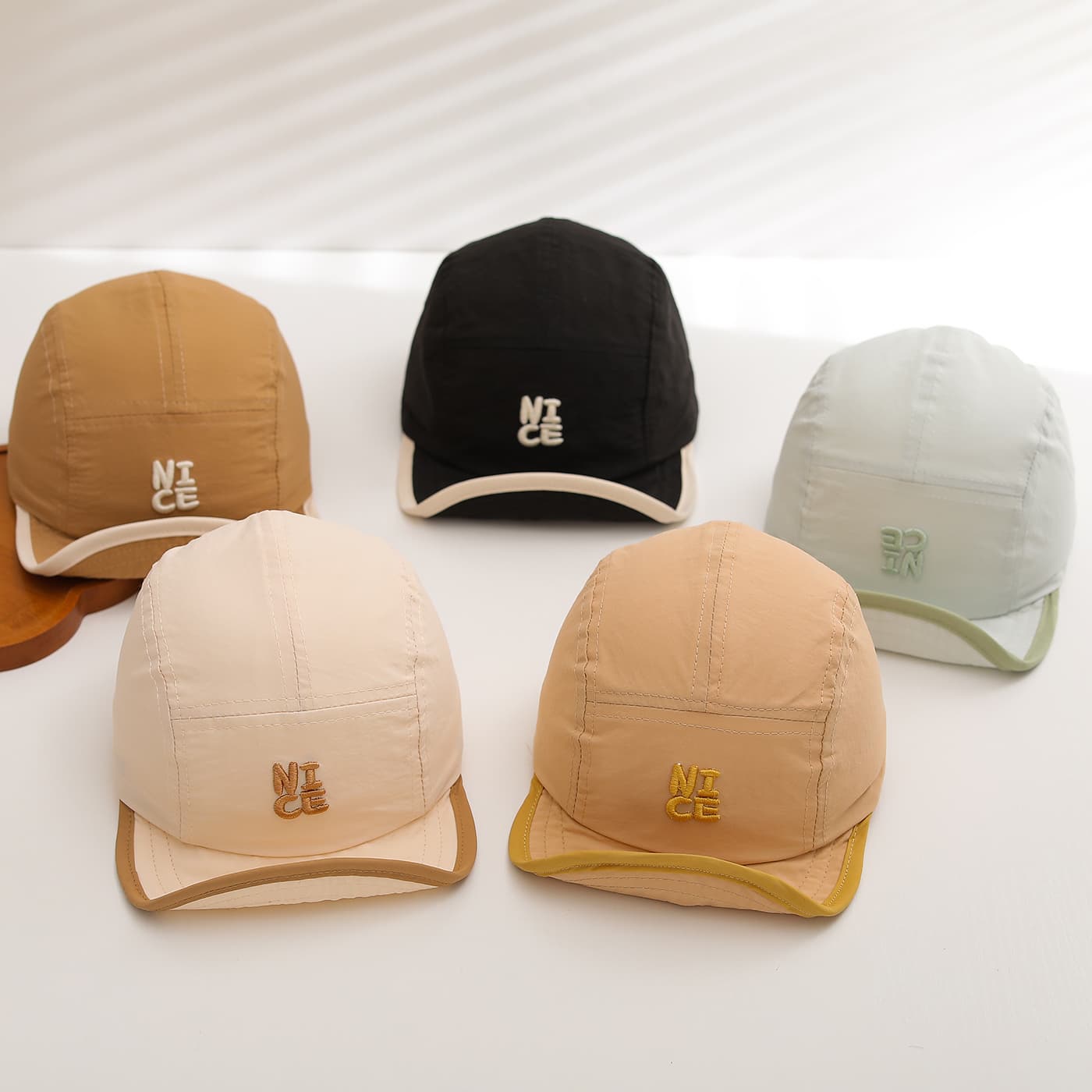 Light And Breathable, Quick-drying NICE Letter-stitched Five-panel Hat With Contrasting Edges And Casual Design For Children. Outdoor Breathable