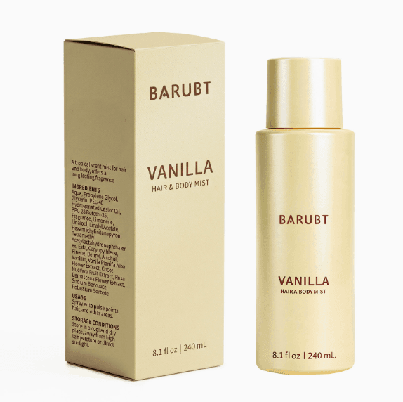 Vanilla Coconut Hair & Body Mist, Long-Lasting Fragrance Spray, Refreshing Non-Sticky Formula, 240ml
