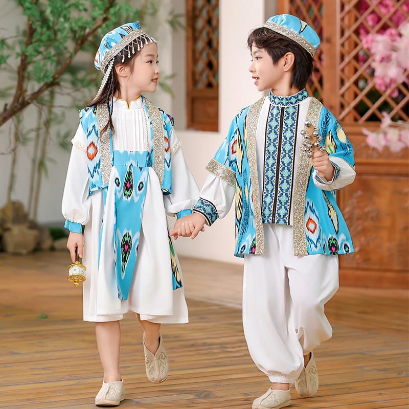 Ethnic Minority Childrens Long-sleeved Springautumn Outfit Xinjiang Uyghur-style Kids Wear Atlas Silk Performance Costume For Babies